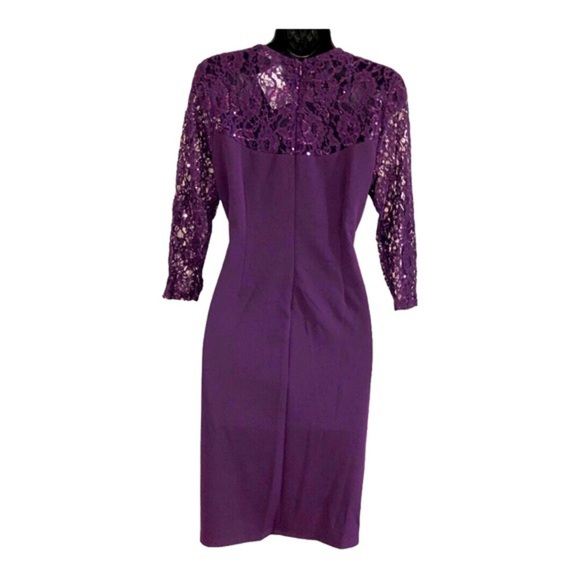 Purple lace sleeve square neck‎ sequin sheath dress gown size 6 petite new - Picture 4 of 14